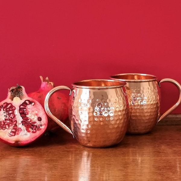 Quality copper mug or set of 2 mugs. Pure copper hammered mugs