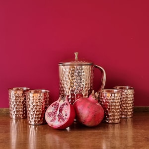 Quality copper jug with four copper glasses. Made of pure copper. image 10