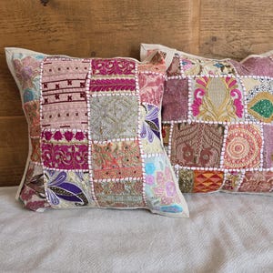 Vintage Sari Patchwork Kuddfodral - Set om 2 - Broderade Indiska Kuddar