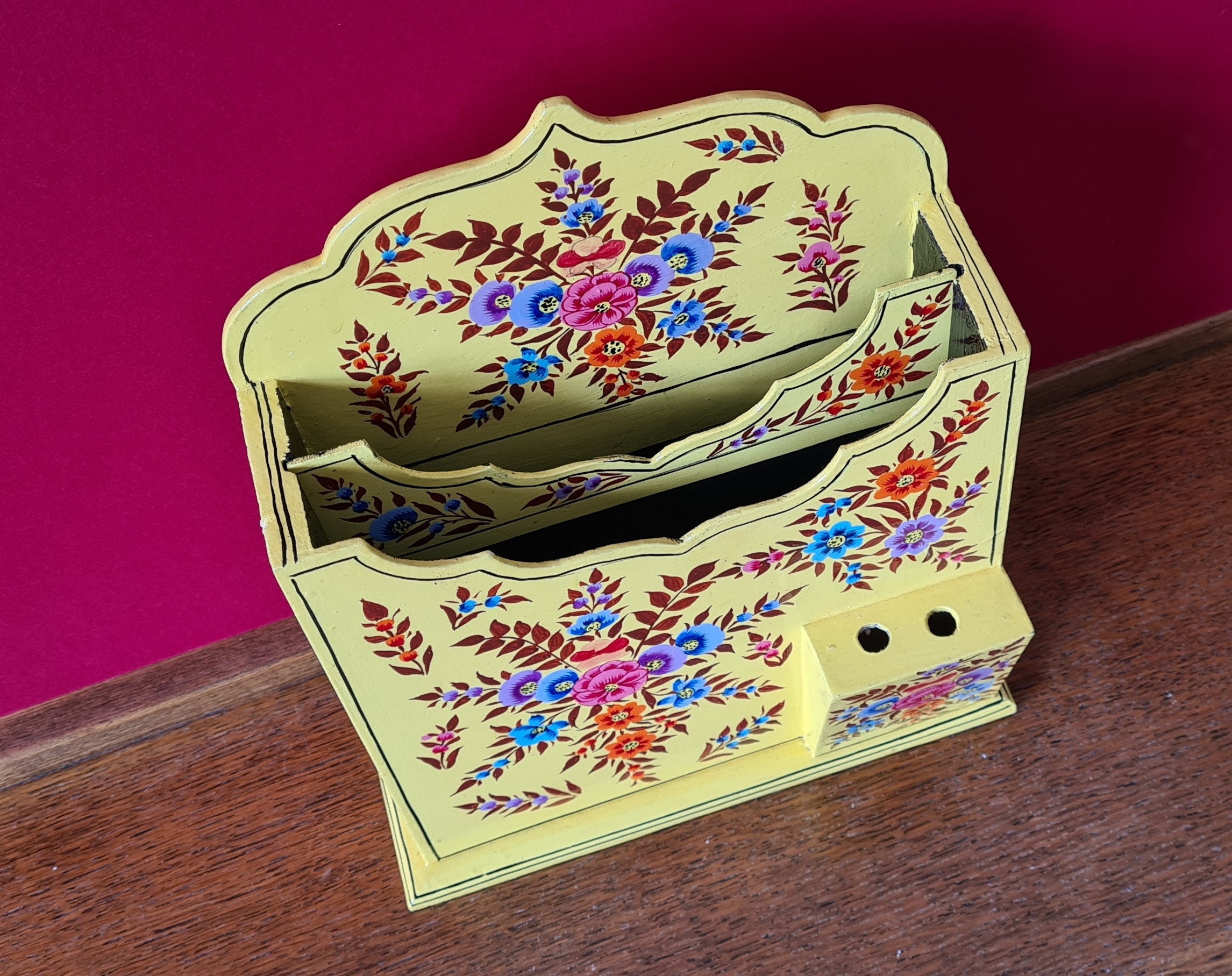 Handpainted Paper Mache Letterbox Pencil Holder. Indian Paper Etsy