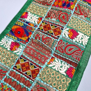 Vintage sari patchwork table runner