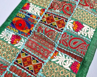 Vintage sari patchwork table runner