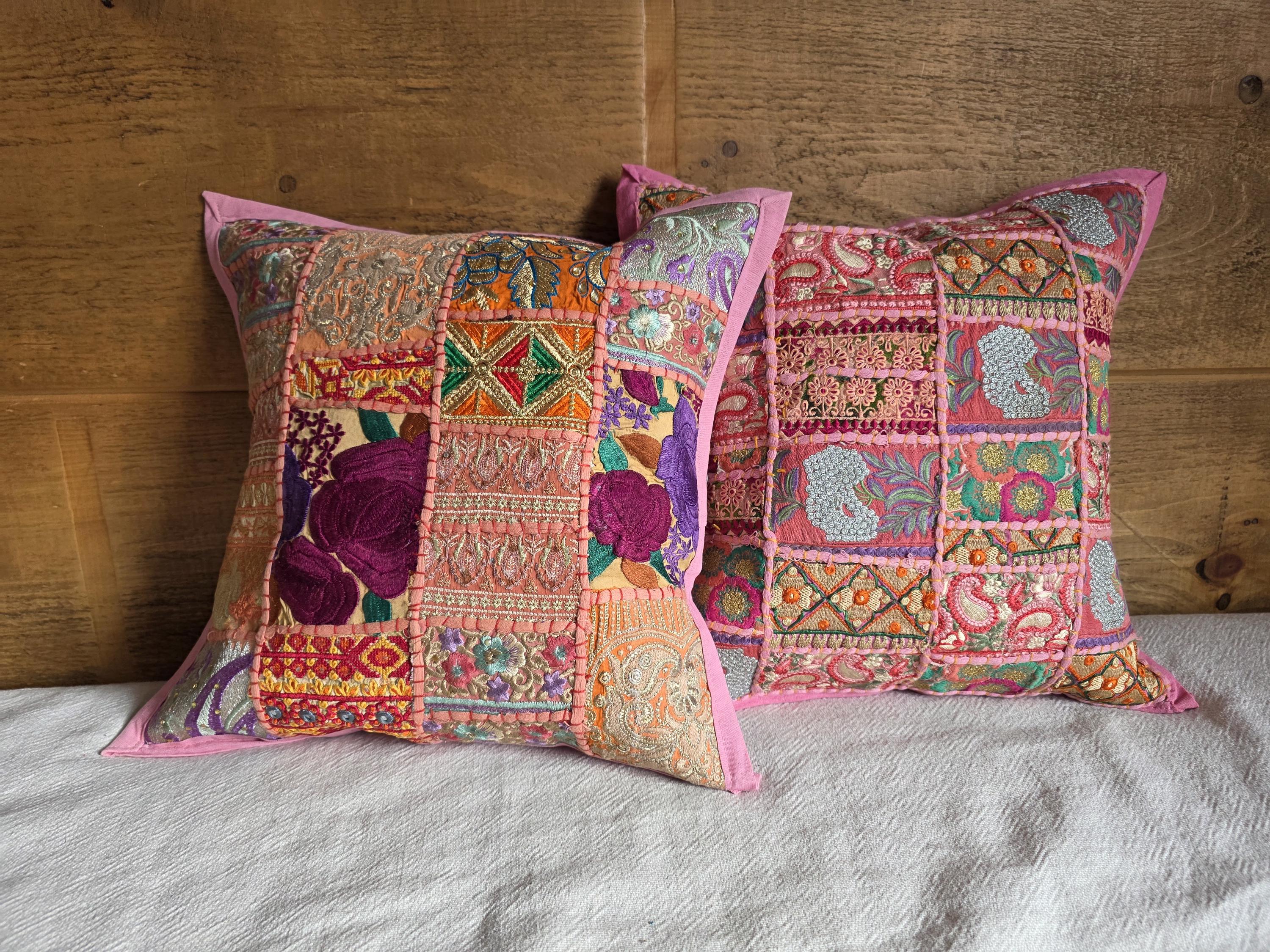 16 Recycled Sari Cushion Cover 40cm Indian Moroccan Yellow by Designs