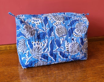 Indian quilted hand block print cotton cosmetic bag