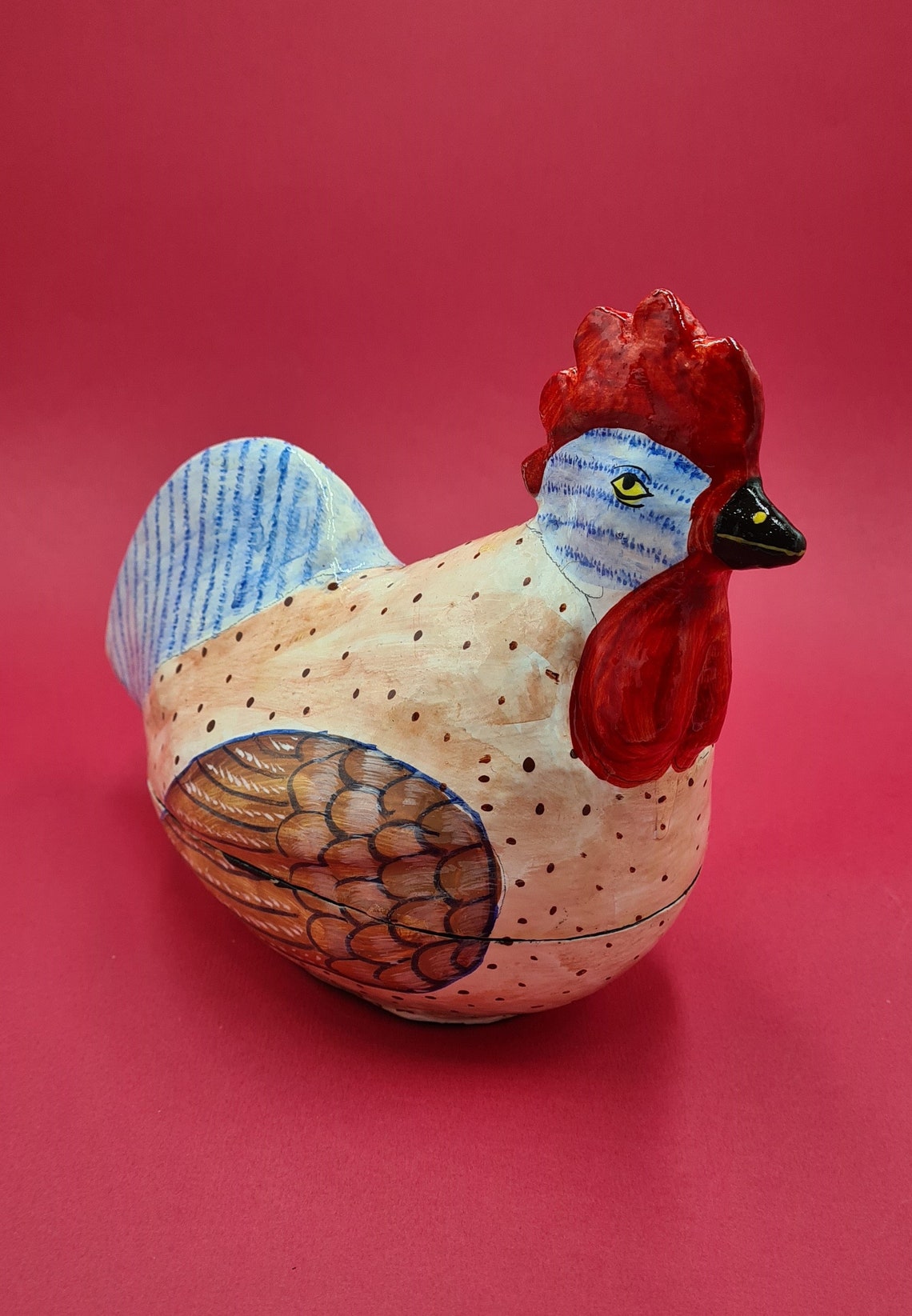 Handpainted Paper Mache Chicken Box. Paper Mache Box. Etsy