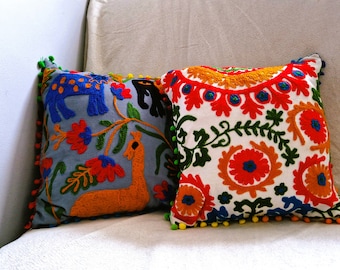 Indian Suzani embroidered cushion covers