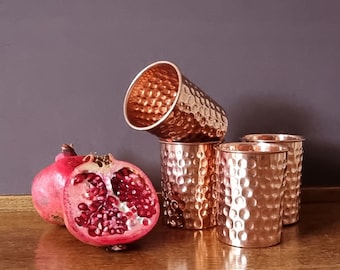 Handcrafted Hammered Copper Glasses: 300ml Pure Copper Tumblers