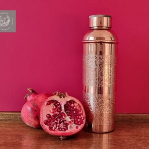 Engraved Copper Water Bottle: Handcrafted Ayurveda Gift