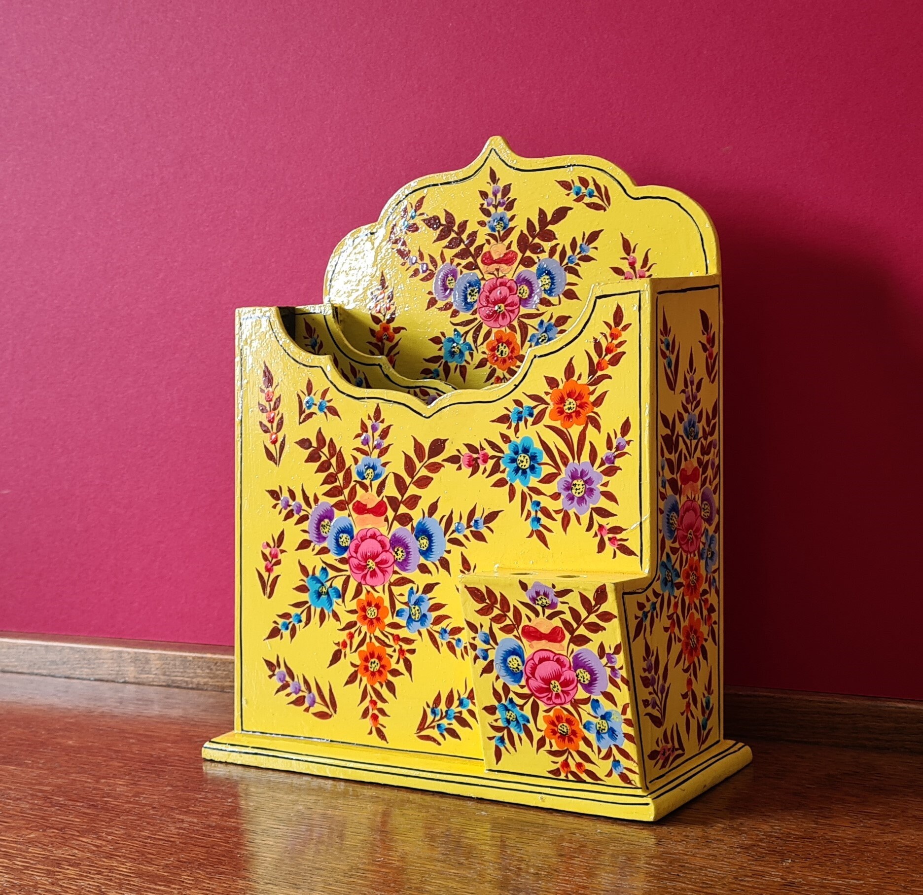 Handpainted Paper Mache Letterbox Pencil Holder. Indian Paper Etsy