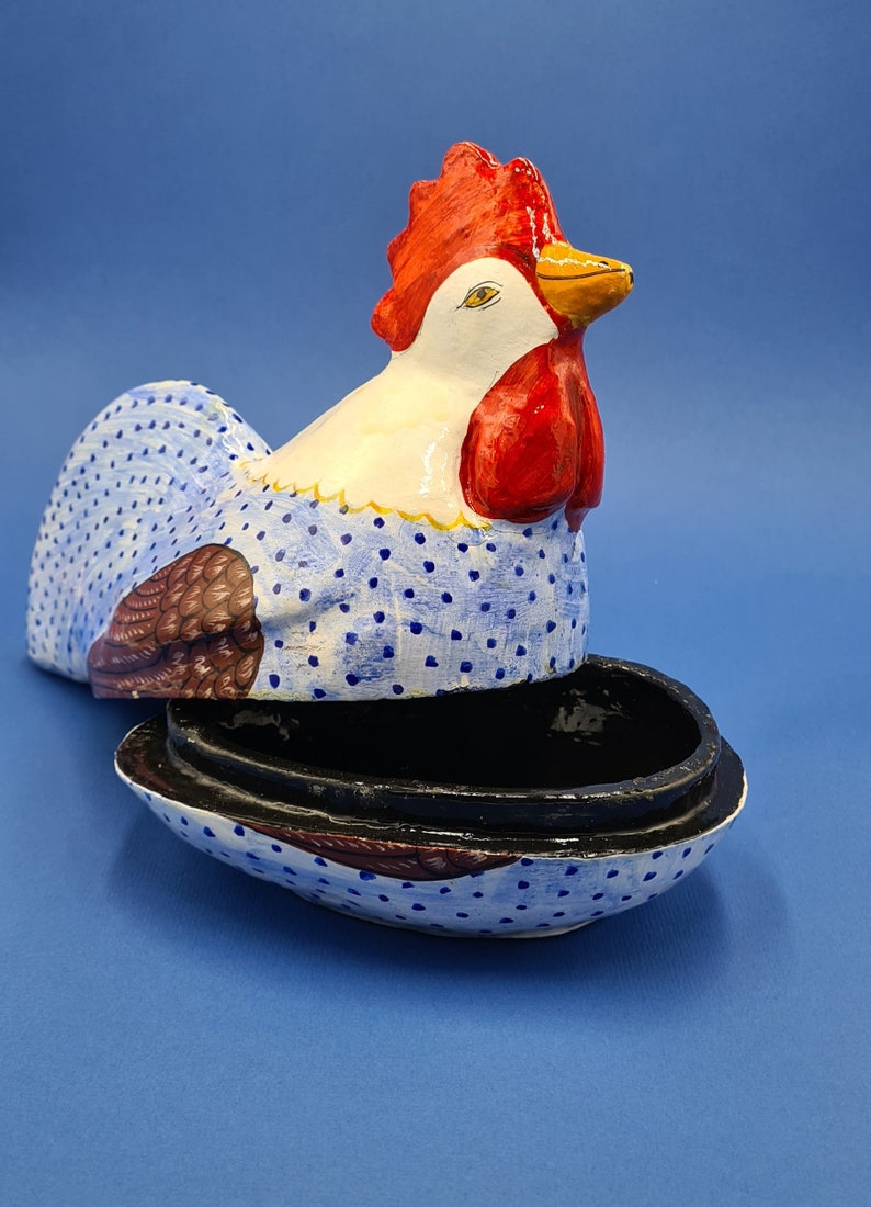 Handpainted Paper Mache Hen Box. Paper Mache Box. Etsy