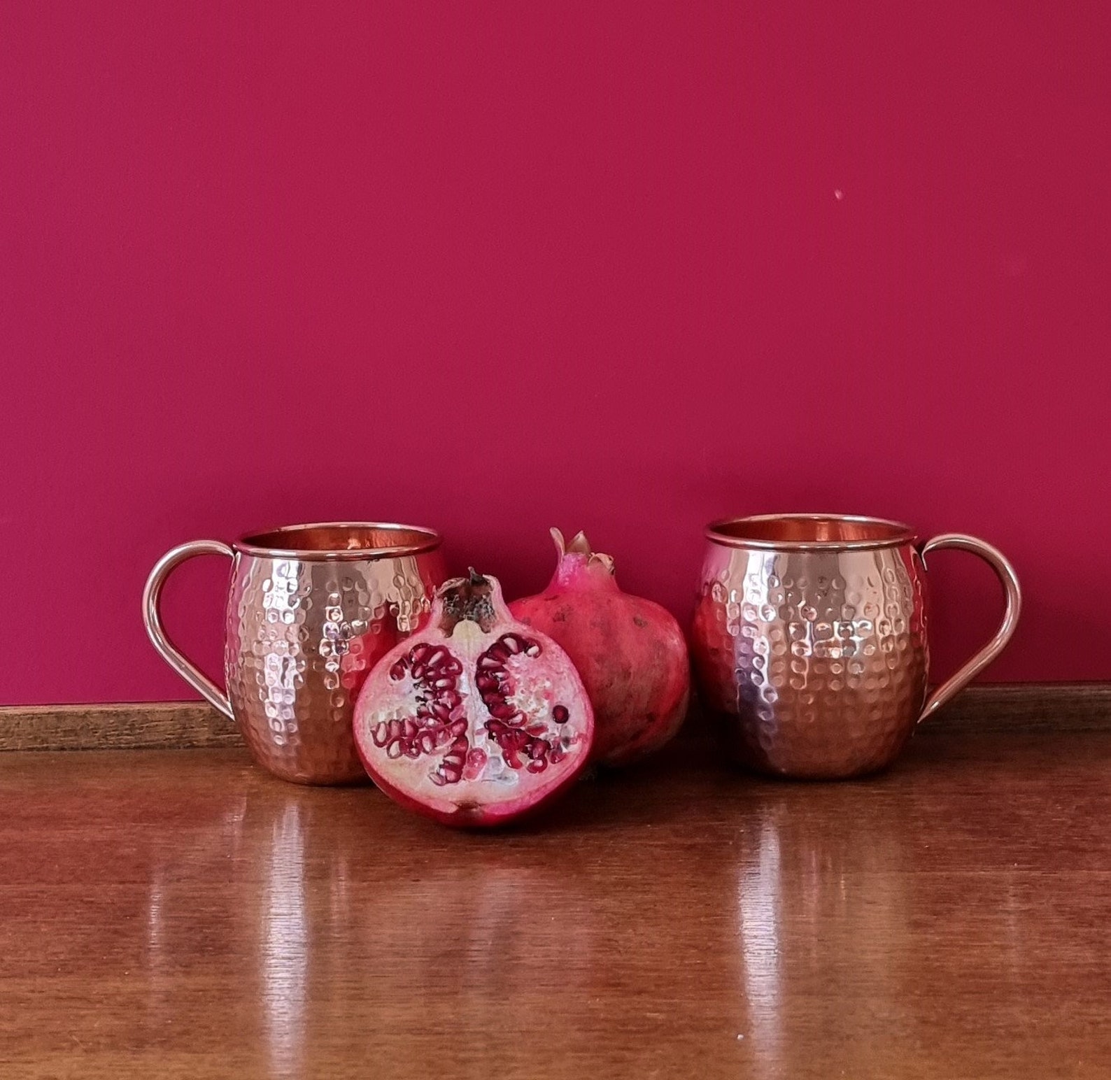 Pure Copper Moscow Mule Mug Set - 4 Hammered Cups With Straws & Coasters