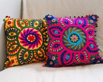 Indian Suzani embroidered cushion covers