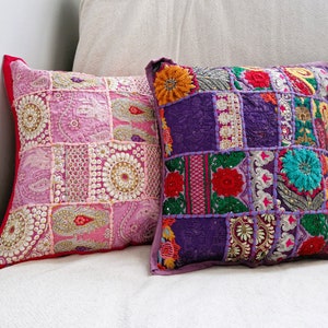 Set of 2 patchwork Indian cushion covers
