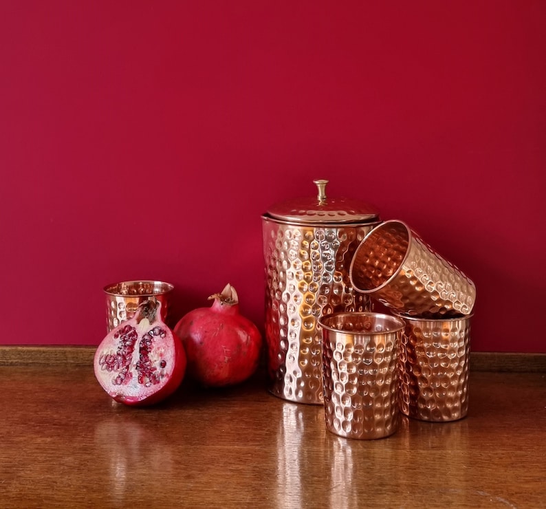 Quality copper jug with four copper glasses. Made of pure copper. image 7