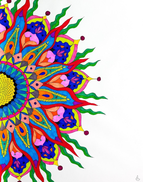 アート・デザイン・音楽 INTERNATIONAL Floral ART   PAGEONE Emergence Flower Mandala Zentangle Print - Etsy