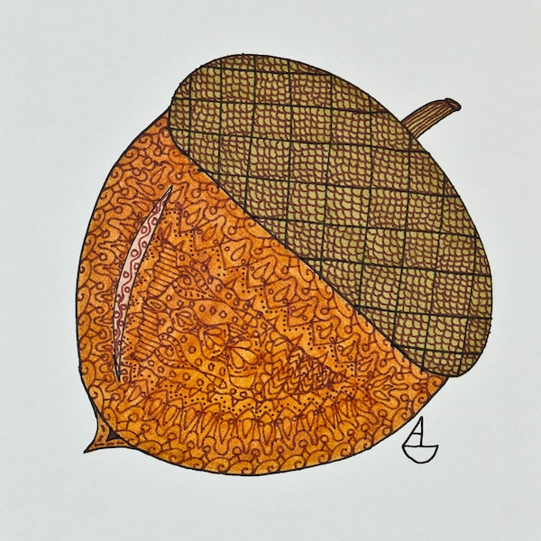 A Kiss 8x8 Zentangle Acorn Print