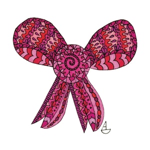 Carte pour lettres Zentangle avec noeud rose
