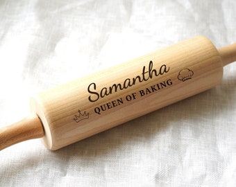 Personalized Baking Gift Rolling Pin, Custom Holiday Gifts Mom Grandmother Her Engraved Dough Roller Kitchen Cooking Housewarming Birthday