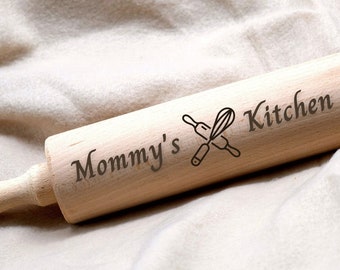 Personalized Rolling Pin, Engraved Dough Roller, Mothers Day Gift for Mom, Custom Kitchen Baking Gift