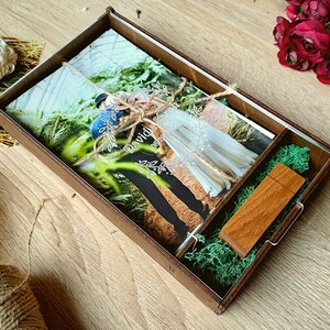 Wooden Wedding Photo Box for USB Flash Drive, Personalized 4x6 Photo Album Holder Custom Engraved Keepsake for Photographer Gift 15 x10 cm