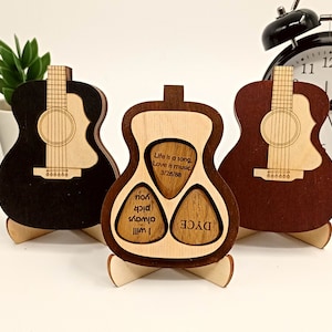 Personalized Gift For Him Guitar Player Wooden Pick Holder Case Box Custom Plectrum Valentines Day Anniversary Birthday Gift Men Boyfriend