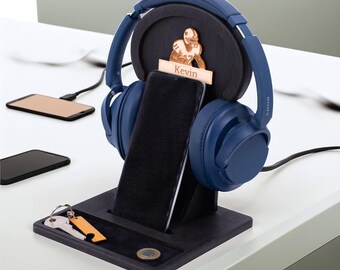 Personalized Headphone Holder Stand, Earphone Headset Stand, Phone Stand, Christmas Gift, Phone Headset Holder