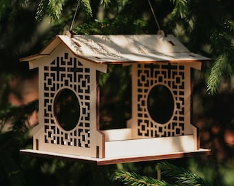 Houten vogelvoeder voor buiten Uniek cadeau voor tuinman, vogelaar, minnaar, oma, groot zoemend vogelhuis, Japanse tuindecoratie