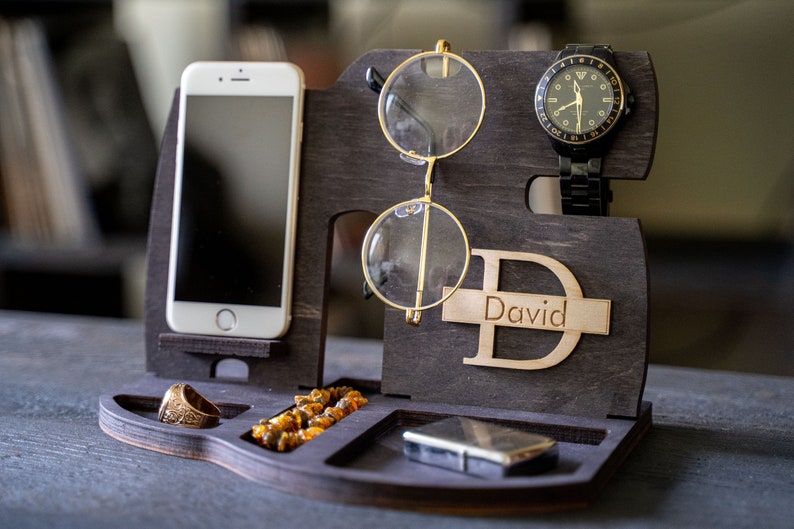 Personalized Docking Station Tech accessory, Phone Stand Charging Station, Gifts for him Wood Stand Tech Desk Organizer anniversary gifts 