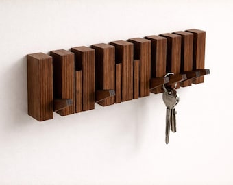 Porte-clés en bois pour mur, Porte-clés minimaliste avec crochets, Porte-clés organisateur d'entrée pour rangement mural
