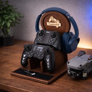 Wooden Gamer Stand, Xbox Controller Holder, Console Controller Headset Stand, Personalised Gamer Gift