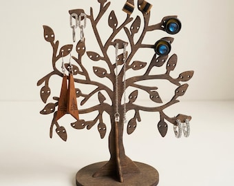 Jewelry Tree Organizer – Personalized Earring & Necklace Holder Wooden Jewelry Display – Mother's Day Gift for Mom