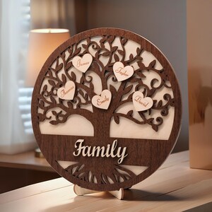 Personalized Family Tree Wall Art Wooden Name Sign With 3D Hearts, Gift ...