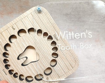 Personalized Baby Tooth Fairy Keepsake Box, Custom Engraved Baby Shower Gift Lost Milk Teeth Wooden Holder Storage Newborn Memory Kids Gifts