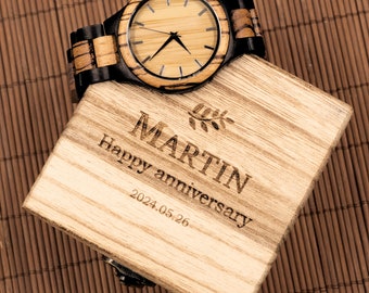 Personalized Handmade Watch with Gift Box for Men, Custom Christmas Gift for Him Father Boyfriend Dad Wristwatch Accessories Engraved Unique