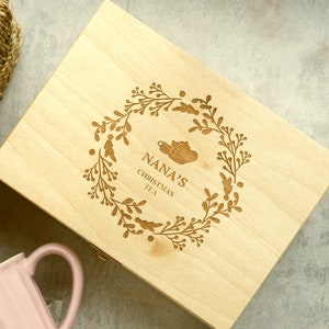 Personalized Tea Box Custom Engraved Hygge Vintage Keepsake Box Wooden Hygge Home Decor House Warming Gift for Grandma Mother