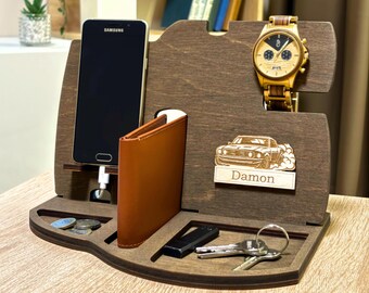 Docking Station, Wooden Desk Organizer, Phone Stand, Charging Station, Gift for Dad Boyfriend