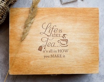 Personalized Gift for Mom Mothers Day, Custom Engraved Tea Box Gifts for Mum Grandma Nana Wooden Keepsake Storage Wooden Vintage Home Decor