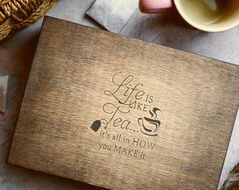 Gepersonaliseerde theedoos hout – Vintage bewaardoos gegraveerd – Hygge decor – Cadeau voor oma, moeder, huis, kerst