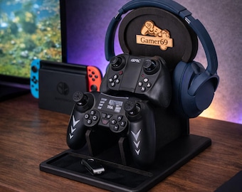 Personalized Gamer Stand, Headphone Controller Holder, Boyfriend Gift, Controller Headset Holder, Birthday Gift for Teen