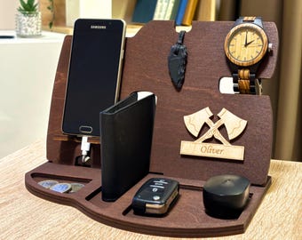 Wooden Charging Station, Docking Station, Phone Stand, Desk Organizer, Gift For Him