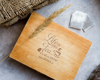 Personalized Gift Idea Tea Box, Housewarming gift, Wooden Tea Box gift Wooden Couples Gift Anniversary Gifts Couple's Gift for Grandpa