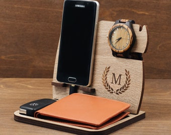 Accessoires techniques Station d'accueil Station de charge personnalisée Cadeau de jour pour homme, support de téléphone, organiseur de bureau, table de chevet, cadeau pour lui