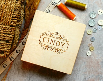 Personalized Sewing Box Vintage Style, Custom Laser Engraved Wooden Craft Storage Organizer Christmas Gift for Her Wife Nana Grandma Mother