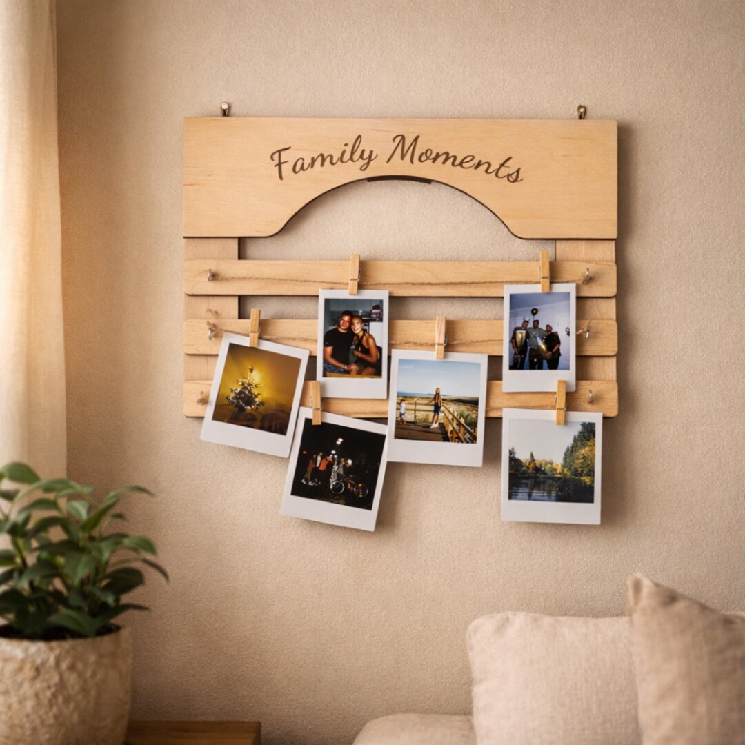 Photos Installation Rack Wooden Hanging Rack for Polaroid Photos - Handmade Unique Photo Display ...