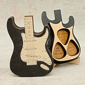Gepersonaliseerde plectrumdoos cadeau voor hem Houten plectrum, gepersonaliseerde plectrumcadeaus voor mannen, plectrumhouder voor plectrums Pickcase