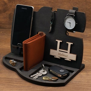 Personalized Docking Station Tech accessory, Phone Stand Charging Station, Gifts for him Wood Stand Tech Desk Organizer anniversary gifts