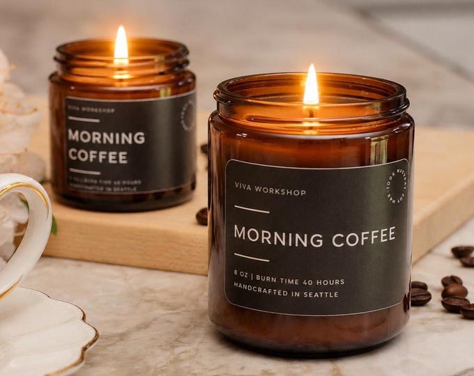 Morning Coffee Soy Candle | Coffee Lover Gift | Coffee Scented Candle | Amber Jar | Cotton or Wood Wick | Set of 3 Cozy Scents