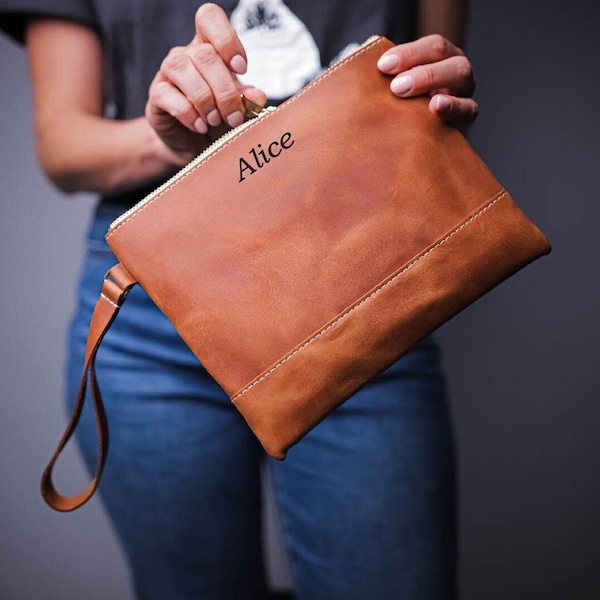 Large Leather Clutch Etsy