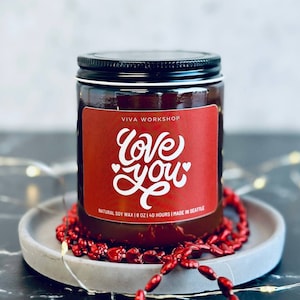 Love You Soy Wax Candle Valentines Day Gift, Scented Candle for Date Night, Romantic Candle Gift For Her, Vanilla Candle Valentines Décor