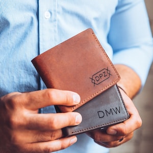 Cartera de cuero para hombres / Cartera para hombres, Cartera de cuero para hombres, Cartera personalizada, Regalo del día del padre de la esposa, Regalo personalizado grabado para nuevo papá